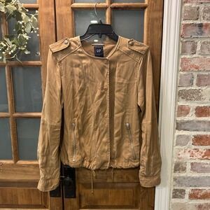 GAP Women's Utility Jacket Large Tan Lightweight Collared Zip Pockets‎